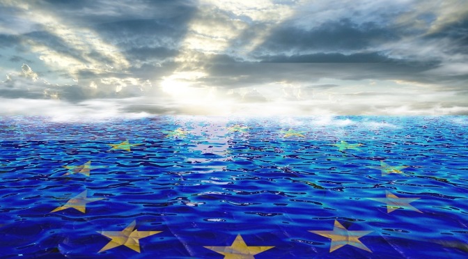 Illustration with sea and EU flag on it